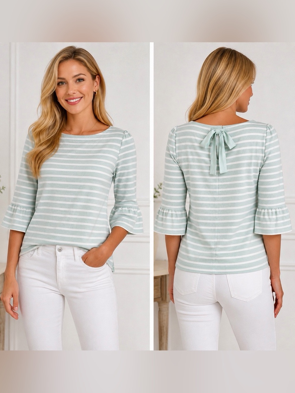 ModCloth Spiffed Up Saturday Tie Back Striped Top Size M